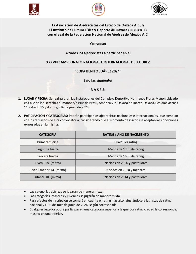 XXXVIII CAMPEONATO NACIONAL E INTERNACIONAL DE AJEDREZ “COPA BENITO ...