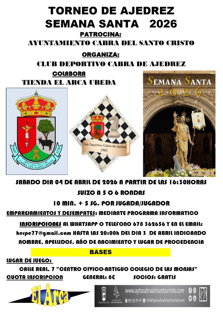 Torneo de Ajedrez Semana Santa 2026 - Cabra del Santo Cristo - Club ...